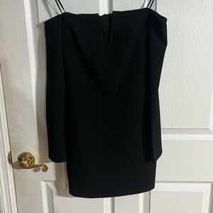 Off the shoulder, black mini dress